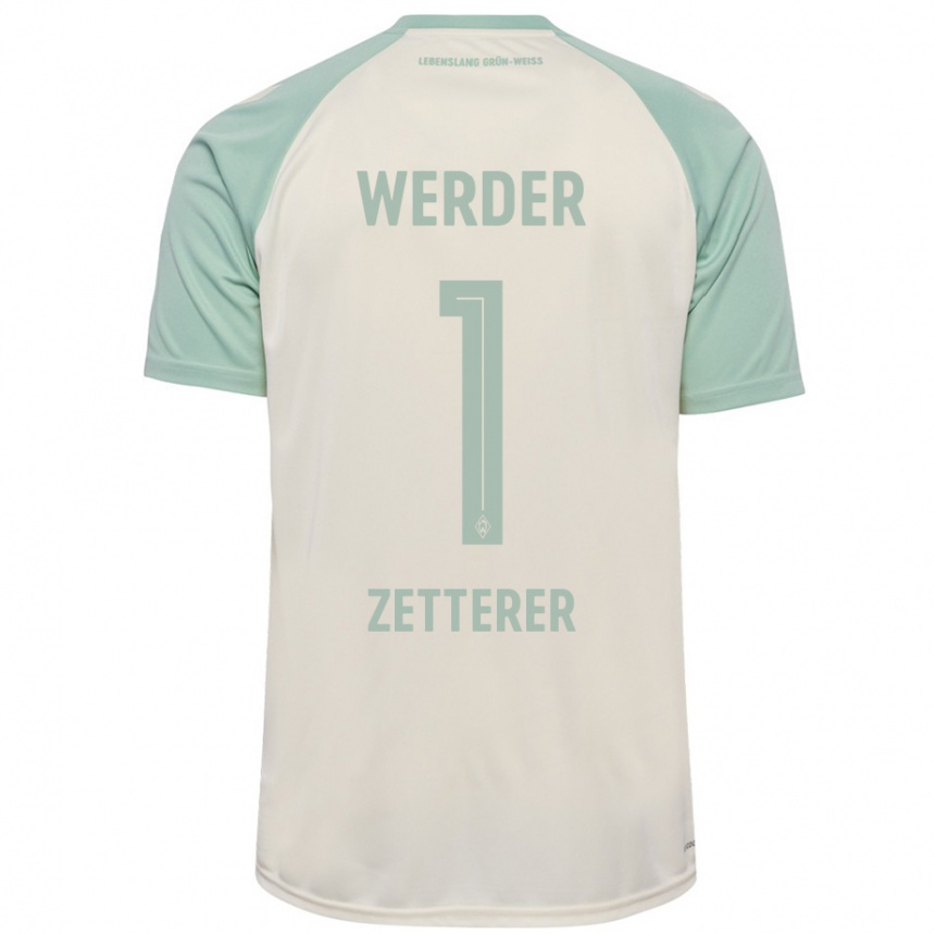 Kids Football Michael Zetterer #1 Off-White Light Green Away Jersey 2024/25 T-Shirt Uk