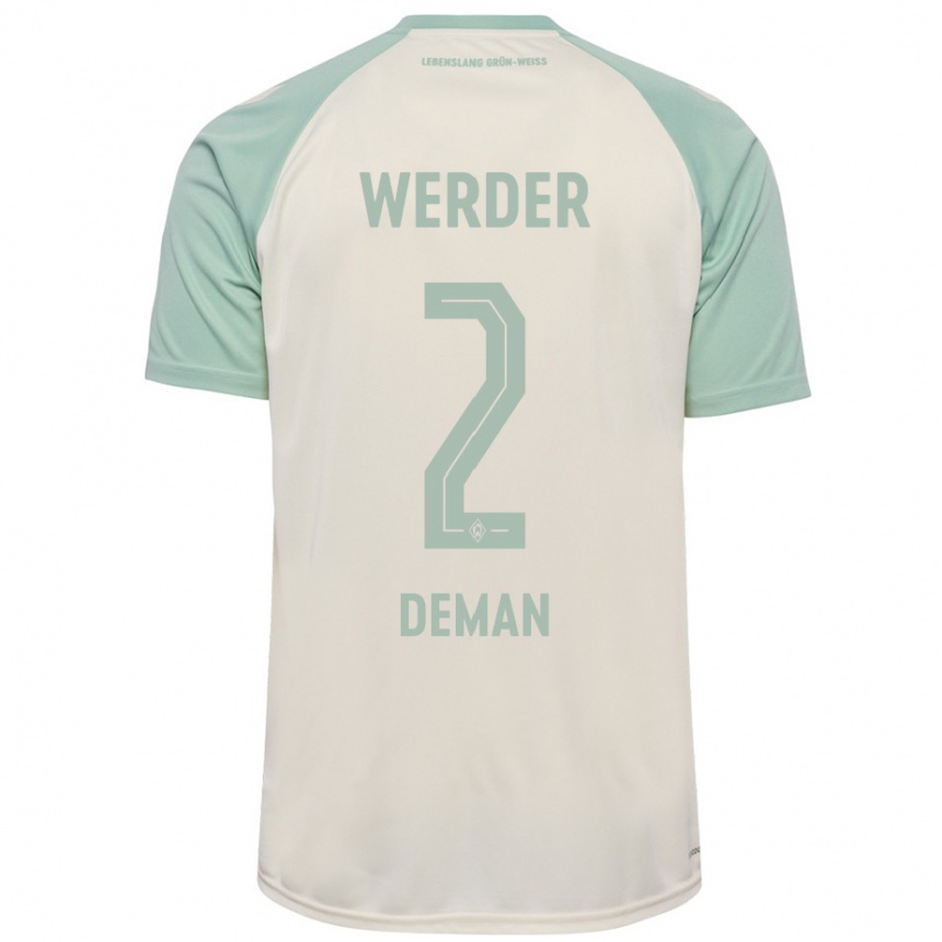 Kids Football Olivier Deman #2 Off-White Light Green Away Jersey 2024/25 T-Shirt Uk