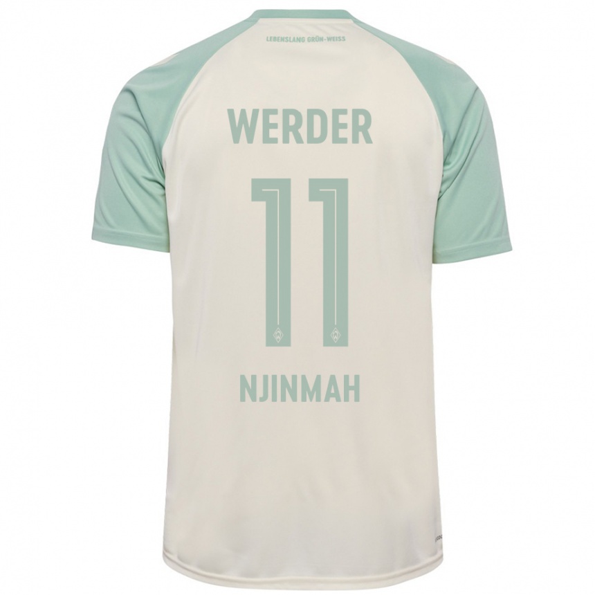 Kids Football Justin Njinmah #11 Off-White Light Green Away Jersey 2024/25 T-Shirt Uk