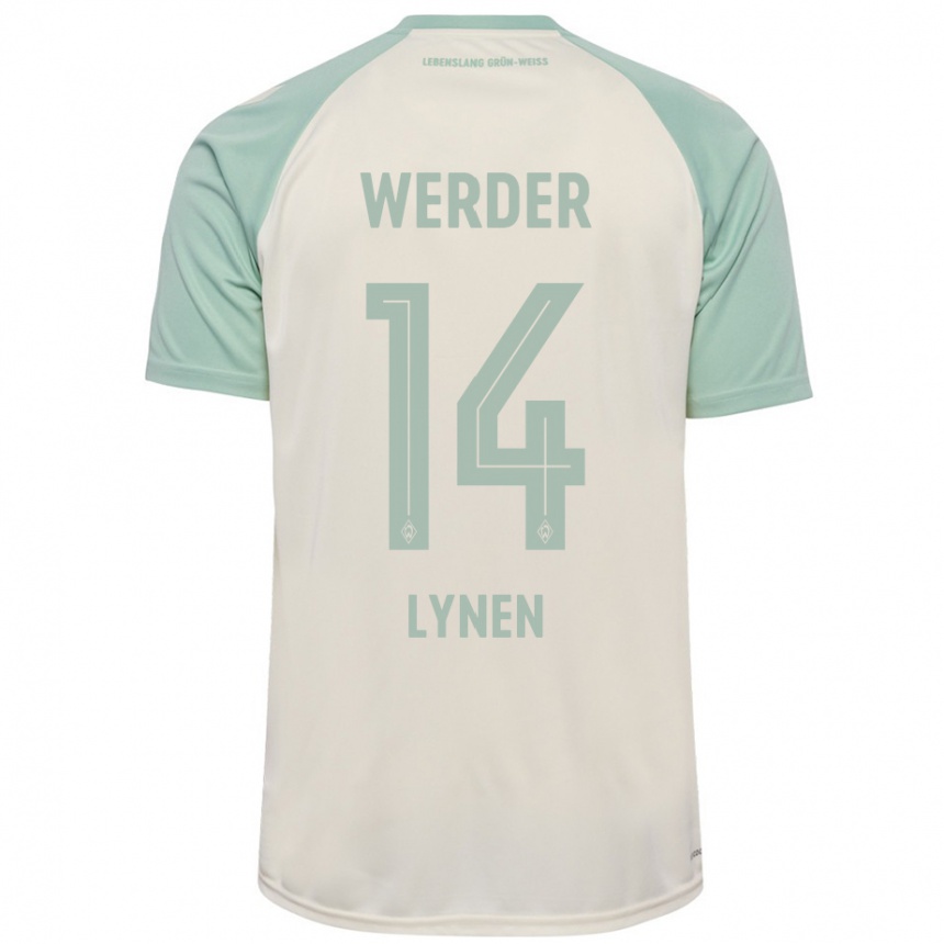 Kids Football Senne Lynen #14 Off-White Light Green Away Jersey 2024/25 T-Shirt Uk