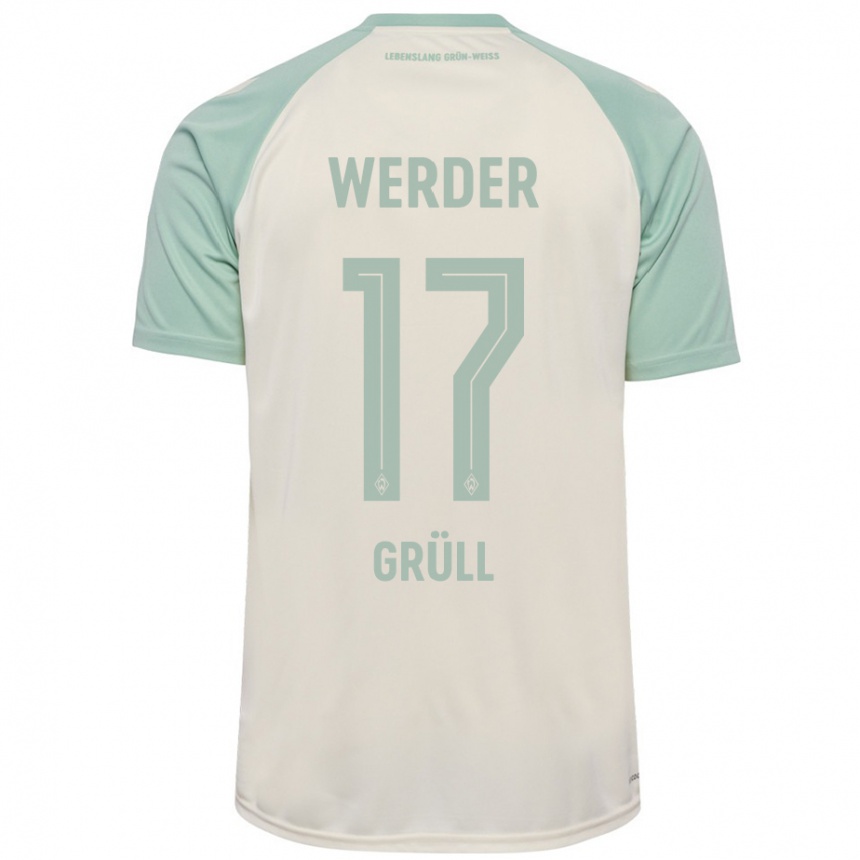 Kids Football Marco Grüll #17 Off-White Light Green Away Jersey 2024/25 T-Shirt Uk