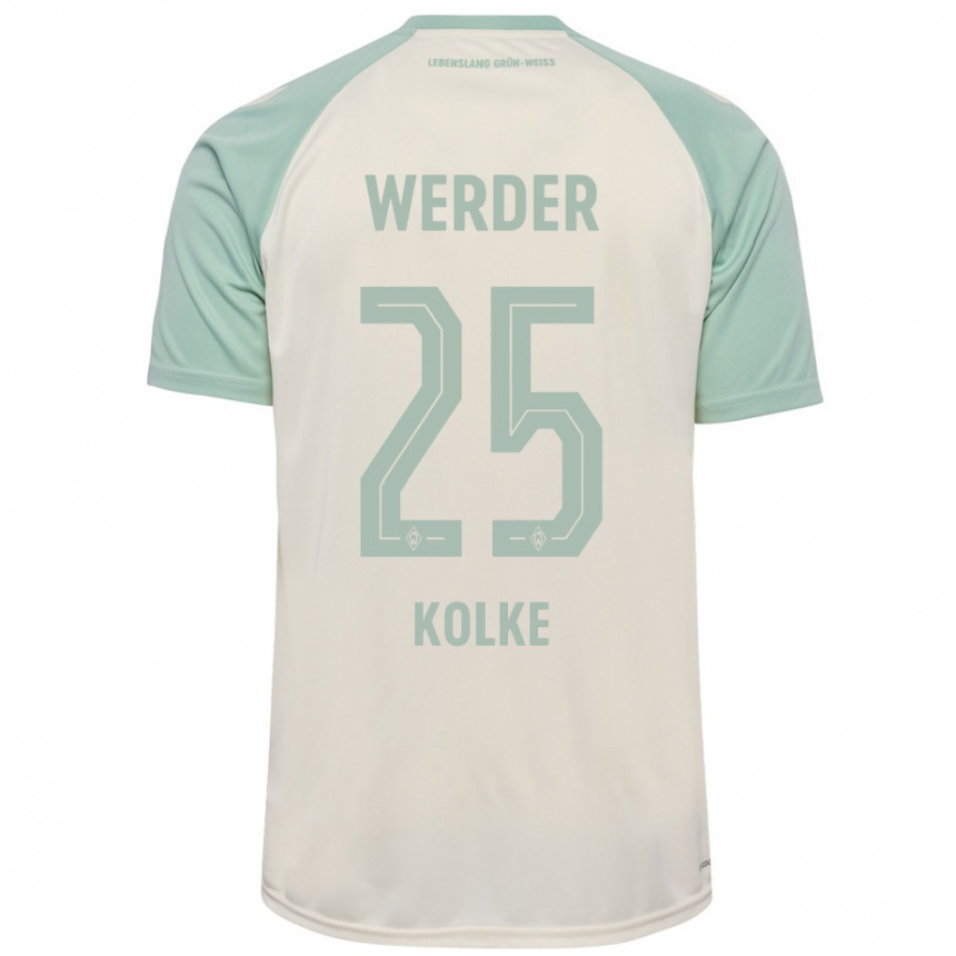 Kids Football Markus Kolke #25 Off-White Light Green Away Jersey 2024/25 T-Shirt Uk