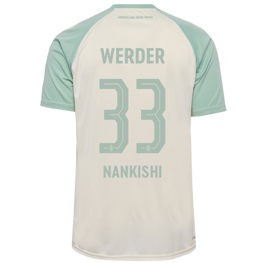 Kids Football Abdenego Nankishi #33 Off-White Light Green Away Jersey 2024/25 T-Shirt Uk