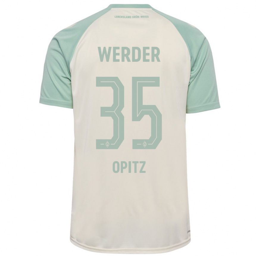 Kids Football Leon Opitz #35 Off-White Light Green Away Jersey 2024/25 T-Shirt Uk