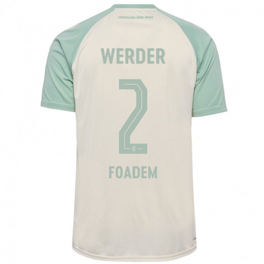 Kids Football Yann Styve Tchouambou Foadem #2 Off-White Light Green Away Jersey 2024/25 T-Shirt Uk