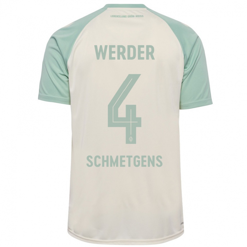 Kids Football Mick Schmetgens #4 Off-White Light Green Away Jersey 2024/25 T-Shirt Uk