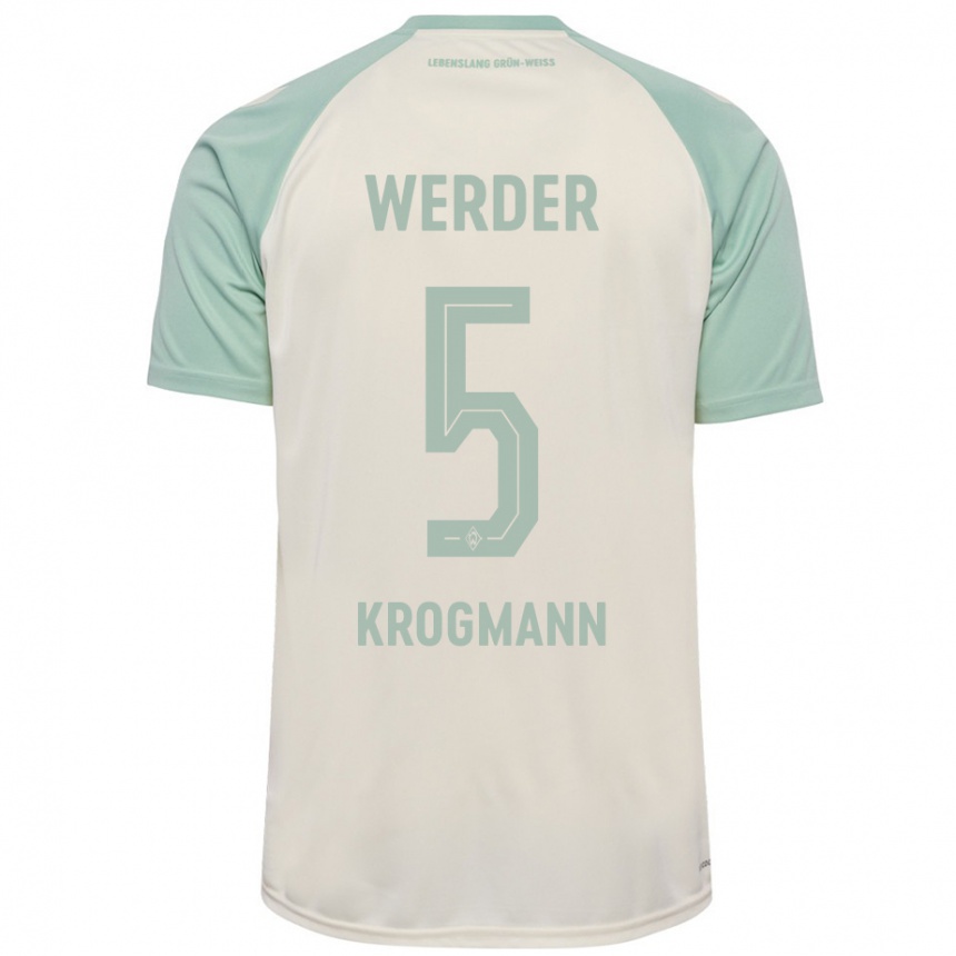 Kids Football Avid Krogmann #5 Off-White Light Green Away Jersey 2024/25 T-Shirt Uk