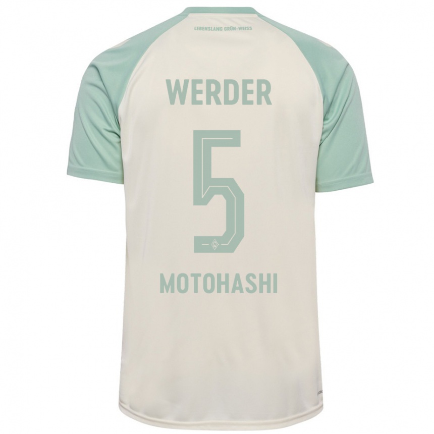 Kids Football Yuzuki Motohashi #5 Off-White Light Green Away Jersey 2024/25 T-Shirt Uk