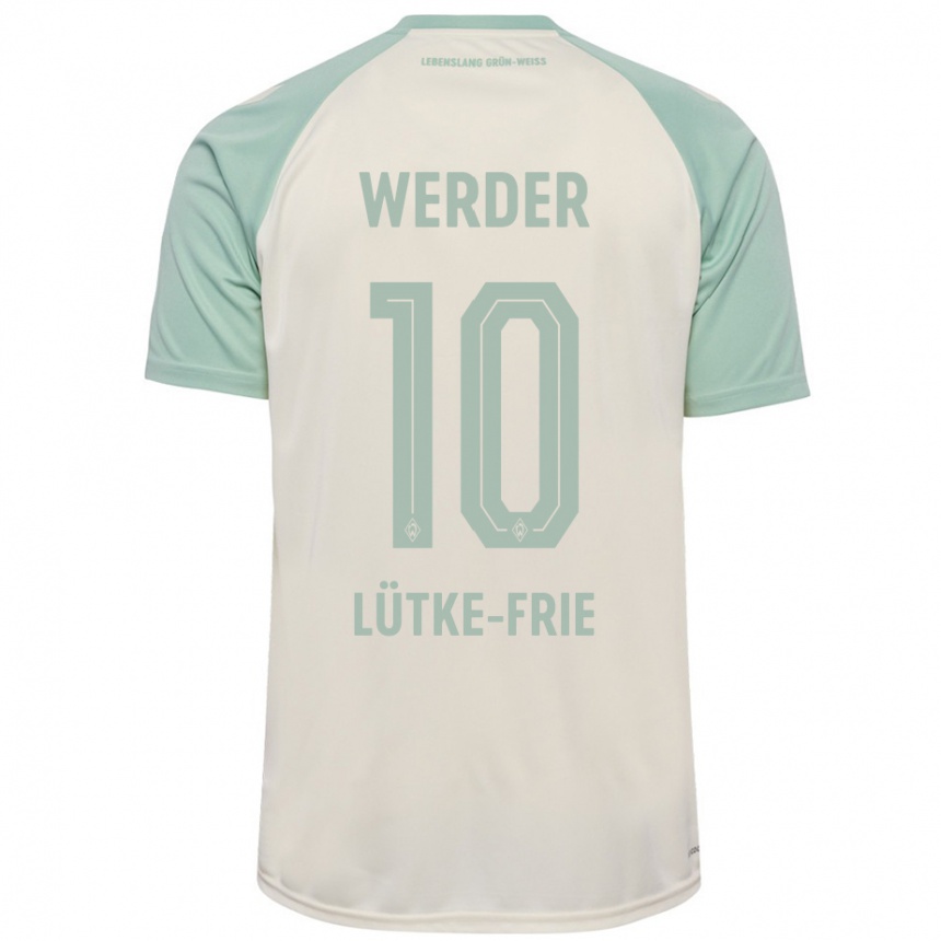 Kids Football Dennis Lütke-Frie #10 Off-White Light Green Away Jersey 2024/25 T-Shirt Uk