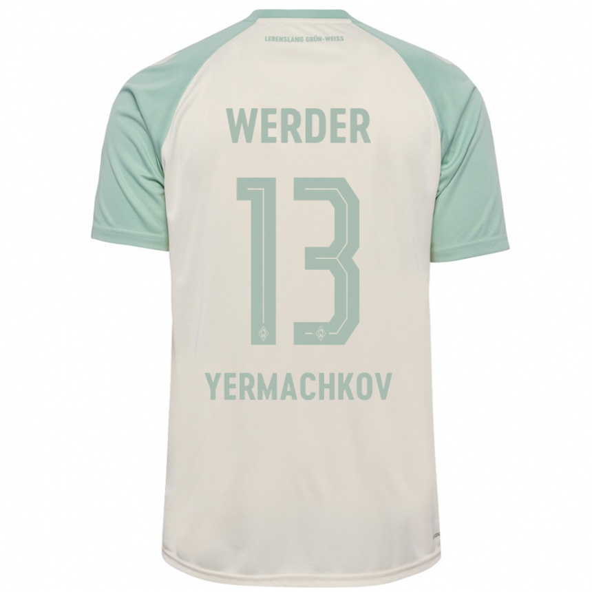 Kids Football Ivan Yermachkov #13 Off-White Light Green Away Jersey 2024/25 T-Shirt Uk