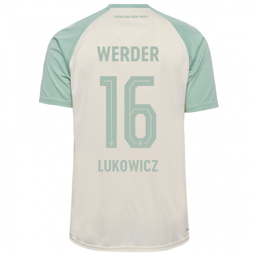 Kids Football Maik Lukowicz #16 Off-White Light Green Away Jersey 2024/25 T-Shirt Uk