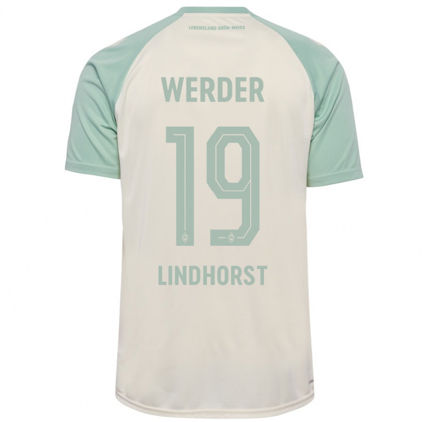 Kids Football Jerrit Lindhorst #19 Off-White Light Green Away Jersey 2024/25 T-Shirt Uk