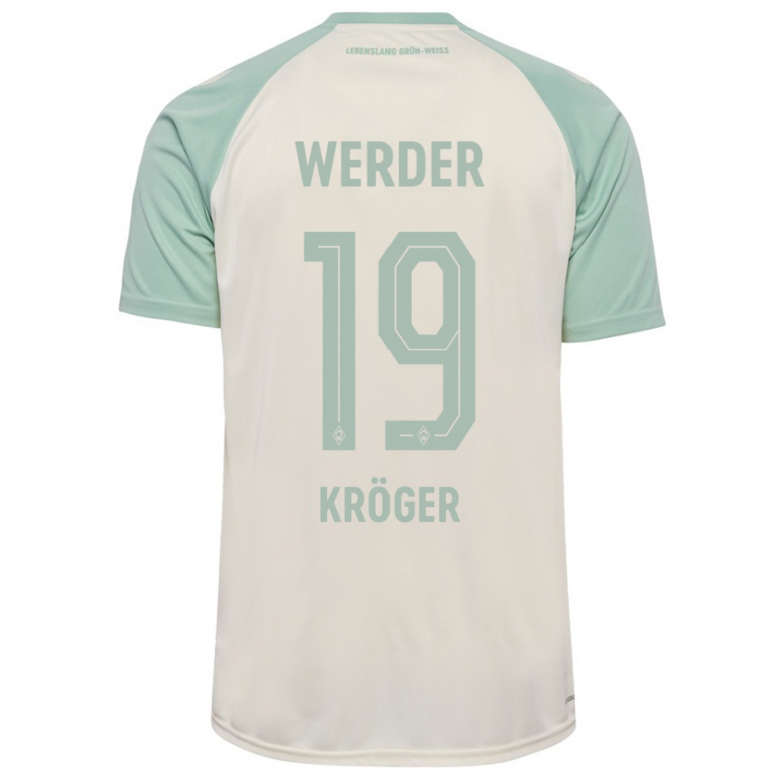 Kids Football Moritz Kröger #19 Off-White Light Green Away Jersey 2024/25 T-Shirt Uk