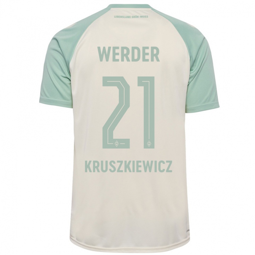 Kids Football Jakub Kruszkiewicz #21 Off-White Light Green Away Jersey 2024/25 T-Shirt Uk