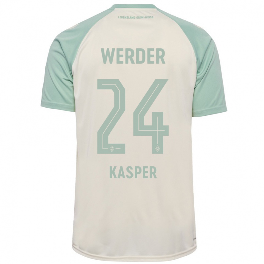 Kids Football Dominik Kasper #24 Off-White Light Green Away Jersey 2024/25 T-Shirt Uk