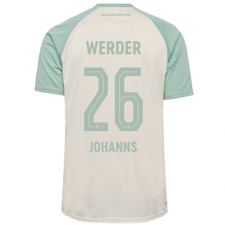 Kids Football Lennart Johanns #26 Off-White Light Green Away Jersey 2024/25 T-Shirt Uk