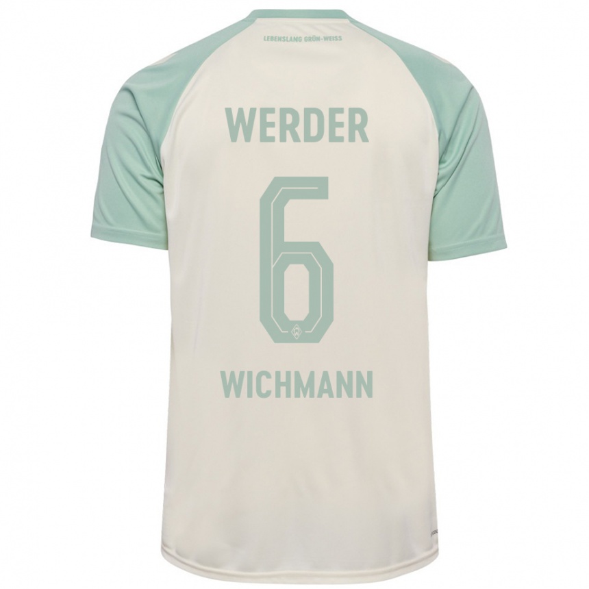 Kids Football Reena Wichmann #6 Off-White Light Green Away Jersey 2024/25 T-Shirt Uk