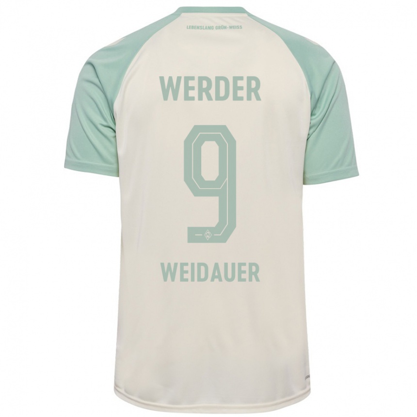 Kids Football Sophie Weidauer #9 Off-White Light Green Away Jersey 2024/25 T-Shirt Uk