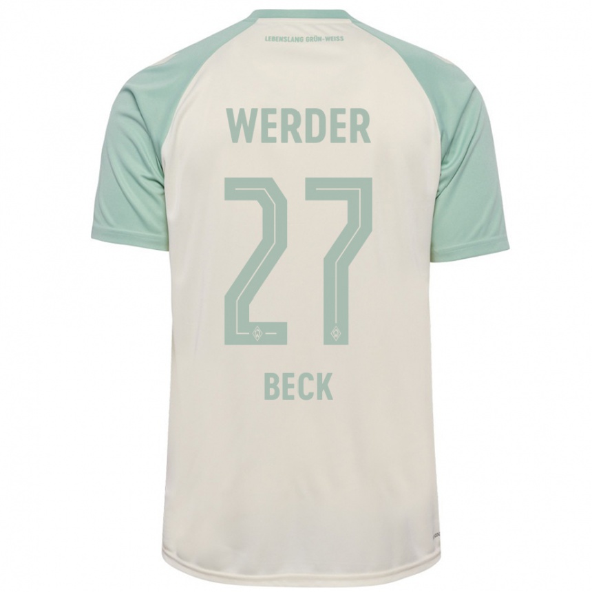 Kids Football Sharon Beck #27 Off-White Light Green Away Jersey 2024/25 T-Shirt Uk