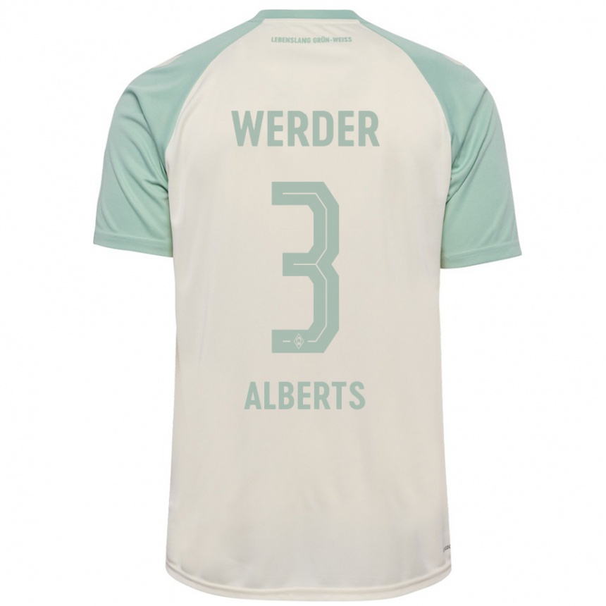 Kids Football Christopher Alberts #3 Off-White Light Green Away Jersey 2024/25 T-Shirt Uk