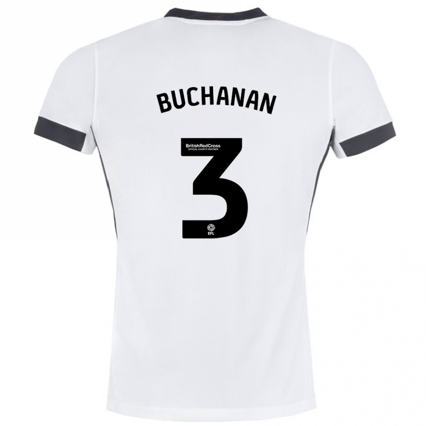 Kids Football Lee Buchanan #3 White Black Away Jersey 2024/25 T-Shirt Uk