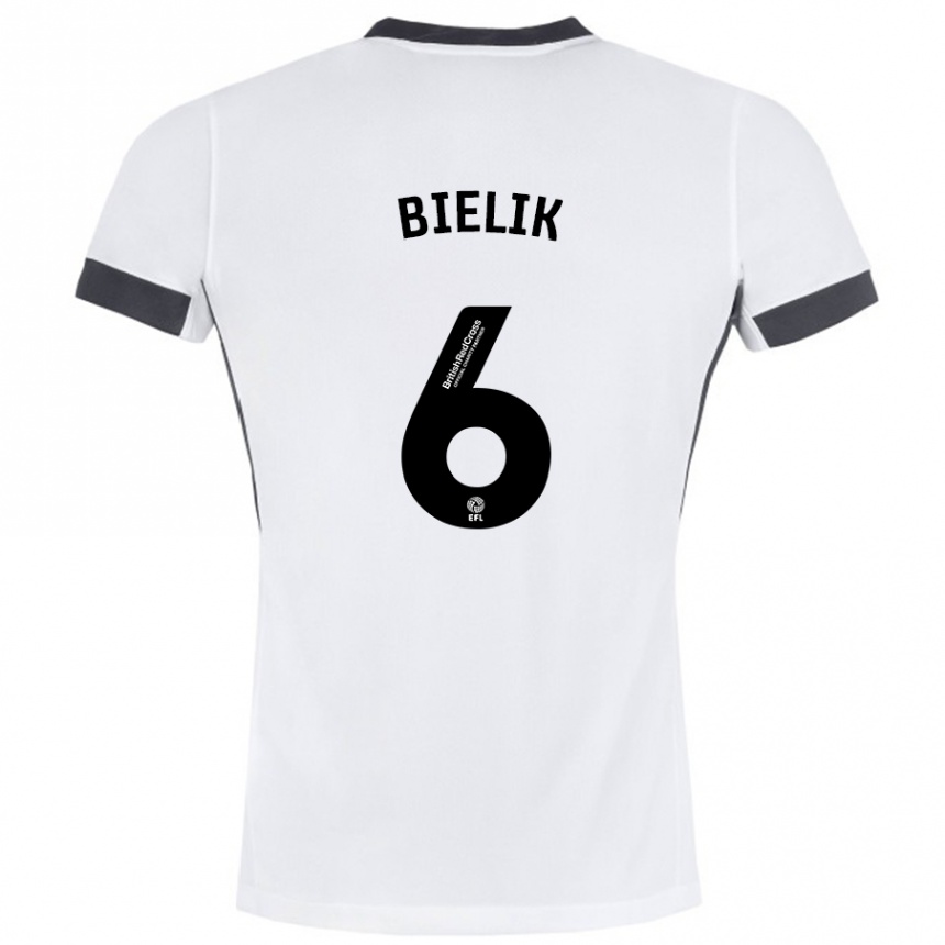 Kids Football Krystian Bielik #6 White Black Away Jersey 2024/25 T-Shirt Uk