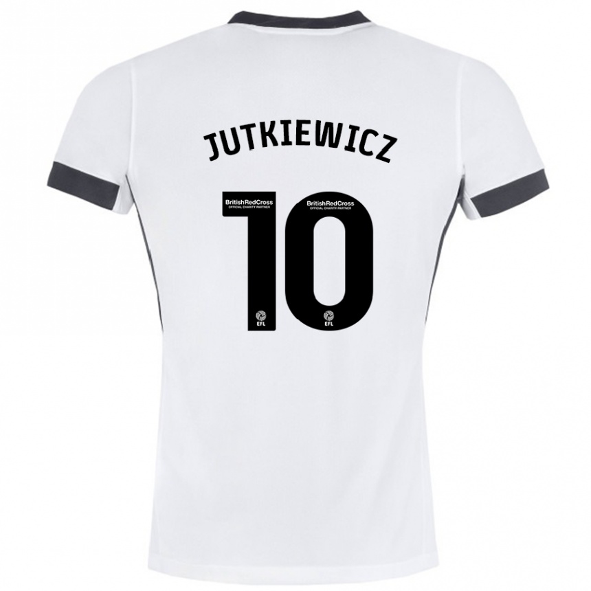 Kids Football Lukas Jutkiewicz #10 White Black Away Jersey 2024/25 T-Shirt Uk