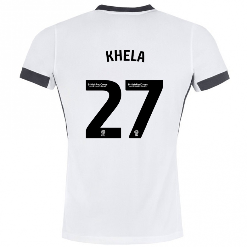 Kids Football Brandon Khela #27 White Black Away Jersey 2024/25 T-Shirt Uk