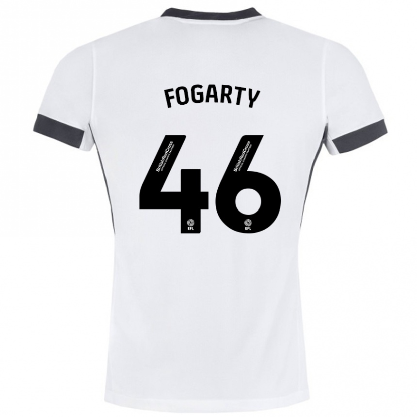 Kids Football Tom Fogarty #46 White Black Away Jersey 2024/25 T-Shirt Uk