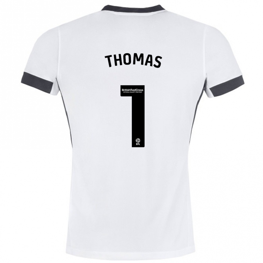 Kids Football Lucy Thomas #1 White Black Away Jersey 2024/25 T-Shirt Uk