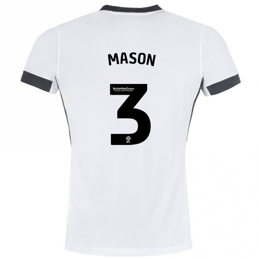 Kids Football Ellie Mason #3 White Black Away Jersey 2024/25 T-Shirt Uk