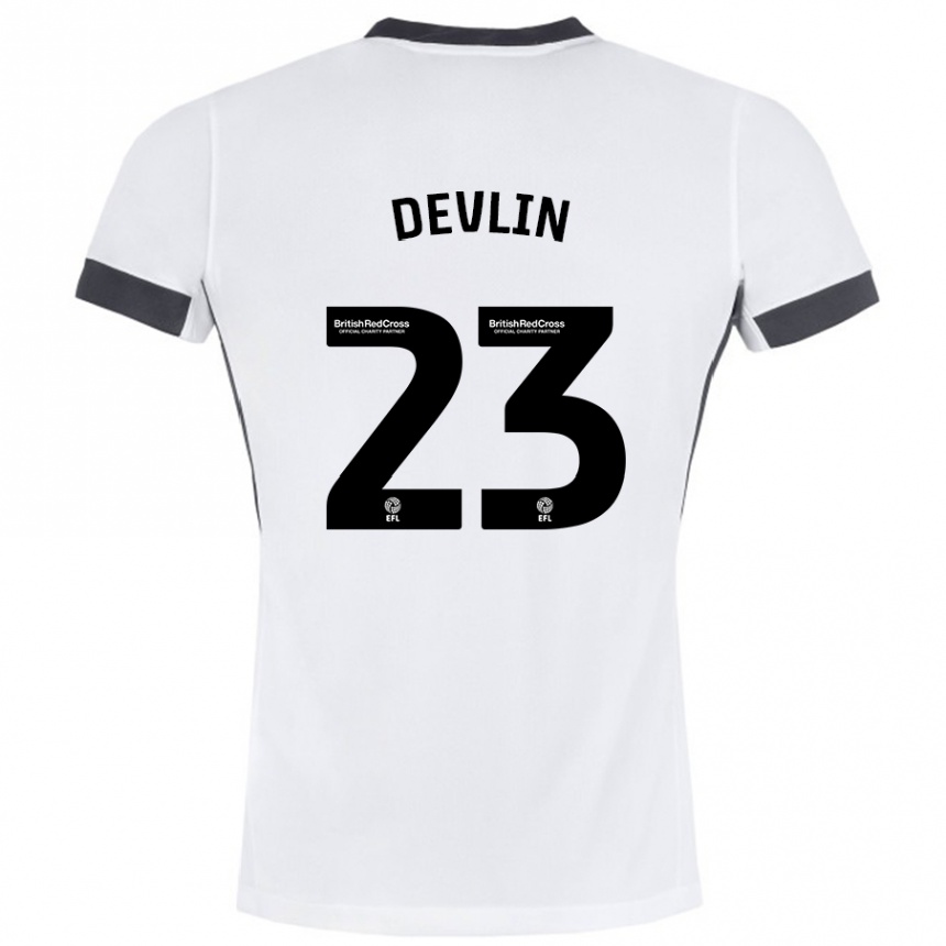 Kids Football Charlotte Devlin #23 White Black Away Jersey 2024/25 T-Shirt Uk