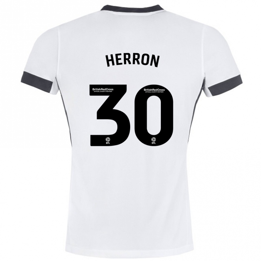 Kids Football Neve Herron #30 White Black Away Jersey 2024/25 T-Shirt Uk