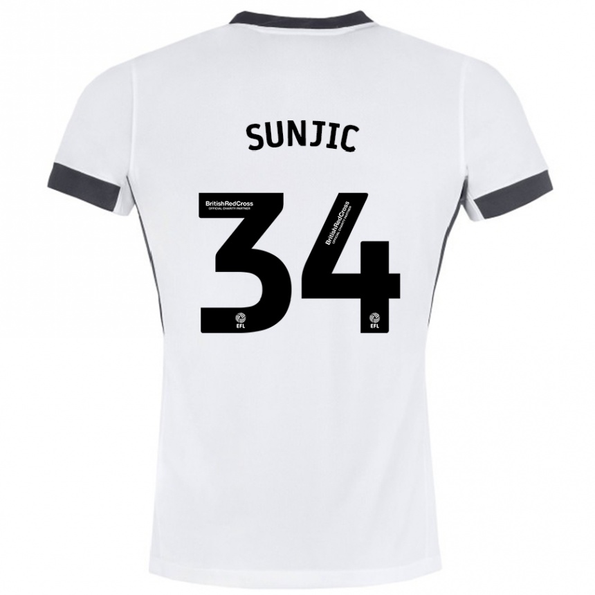 Kids Football Ivan Sunjic #34 White Black Away Jersey 2024/25 T-Shirt Uk