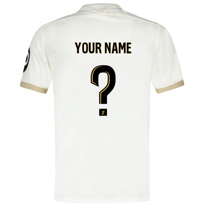 Kids Football Your Name #0 White Gold Away Jersey 2024/25 T-Shirt Uk