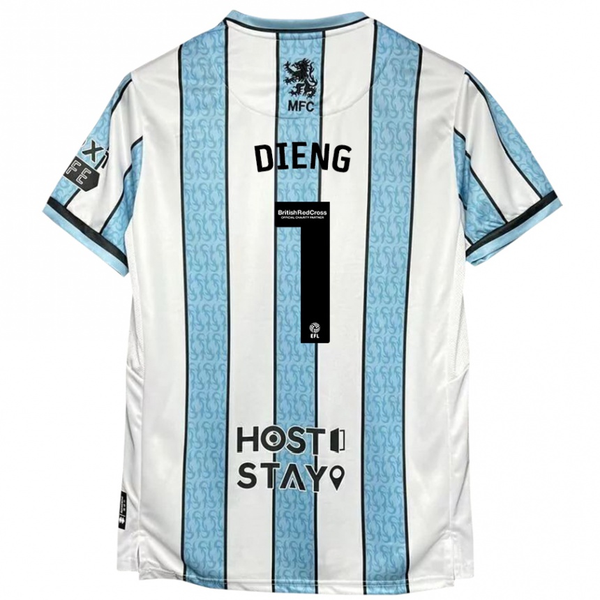 Kids Football Seny Dieng #1 White Blue Away Jersey 2024/25 T-Shirt Uk