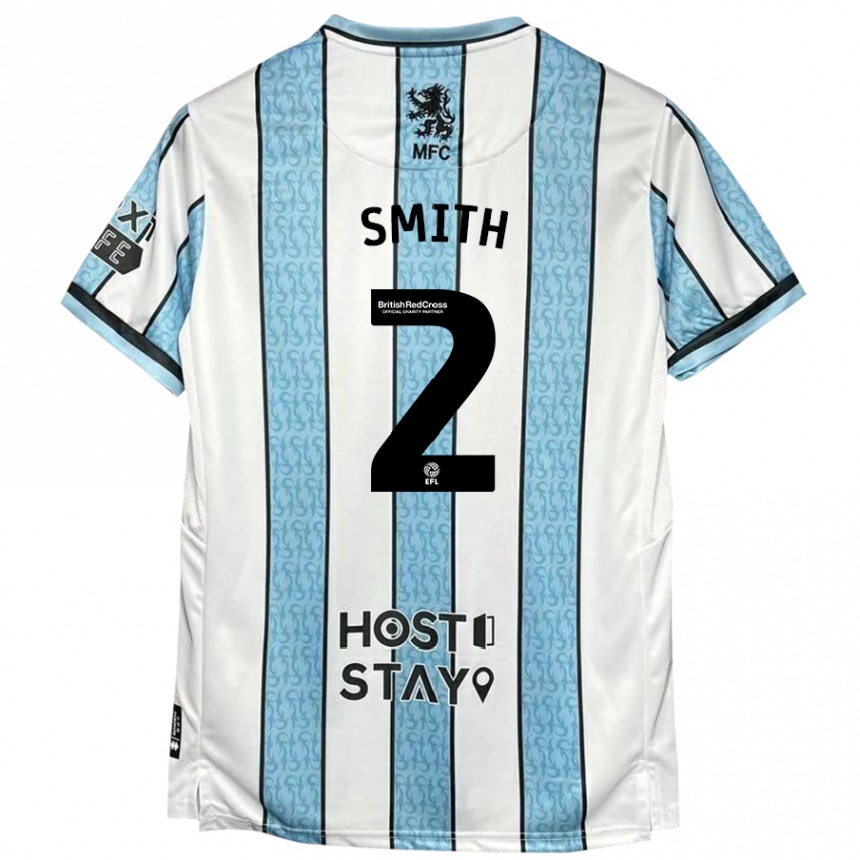 Kids Football Tommy Smith #2 White Blue Away Jersey 2024/25 T-Shirt Uk