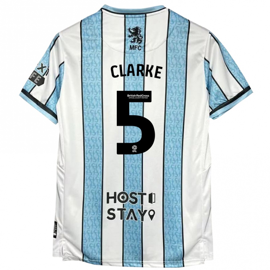 Kids Football Matt Clarke #5 White Blue Away Jersey 2024/25 T-Shirt Uk