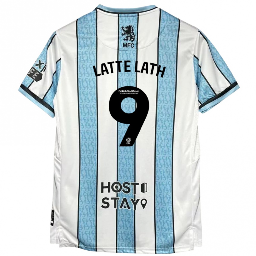 Kids Football Emmanuel Latte Lath #9 White Blue Away Jersey 2024/25 T-Shirt Uk