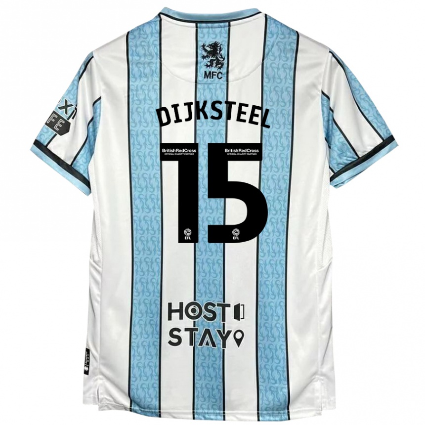 Kids Football Anfernee Dijksteel #15 White Blue Away Jersey 2024/25 T-Shirt Uk