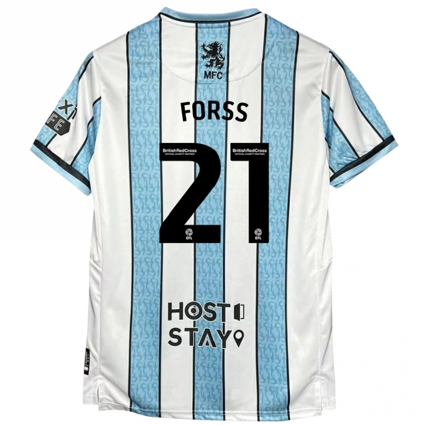 Kids Football Marcus Forss #21 White Blue Away Jersey 2024/25 T-Shirt Uk