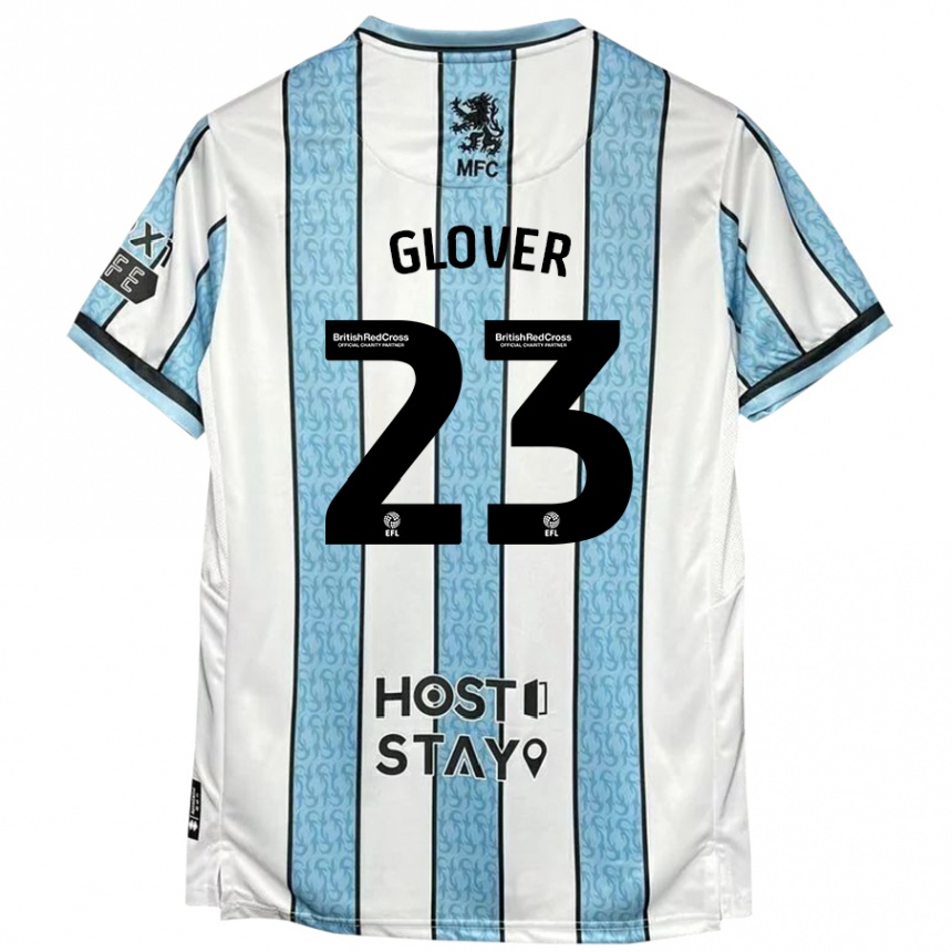 Kids Football Tom Glover #23 White Blue Away Jersey 2024/25 T-Shirt Uk