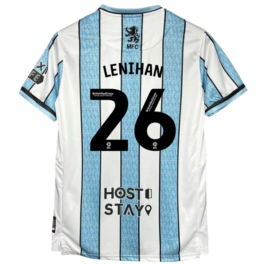 Kids Football Darragh Lenihan #26 White Blue Away Jersey 2024/25 T-Shirt Uk