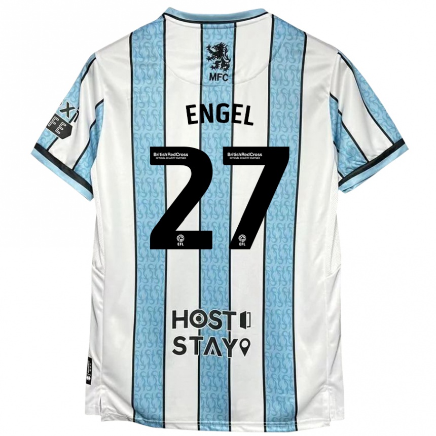 Kids Football Lukas Engel #27 White Blue Away Jersey 2024/25 T-Shirt Uk