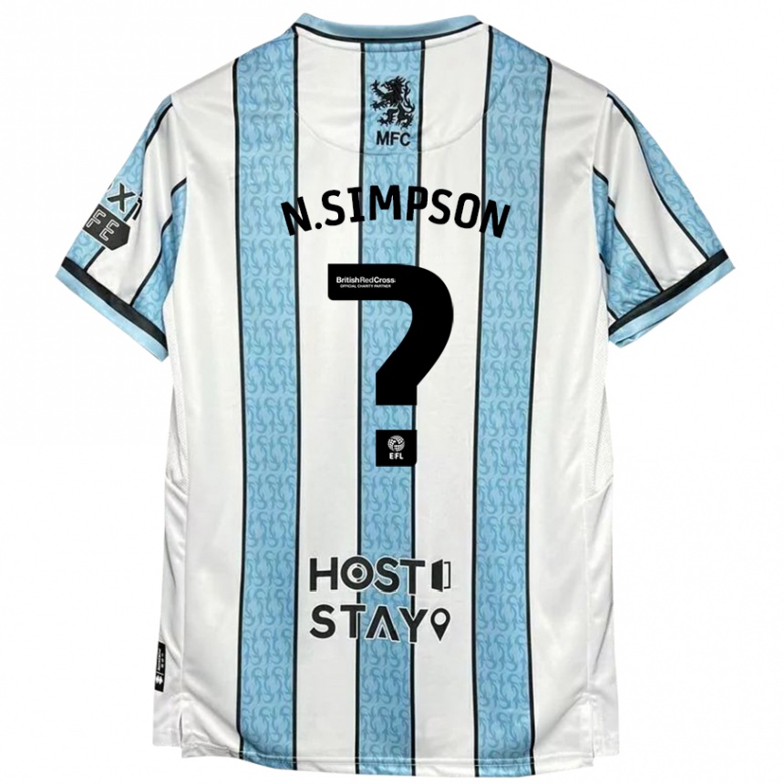 Kids Football Nathan Simpson #0 White Blue Away Jersey 2024/25 T-Shirt Uk