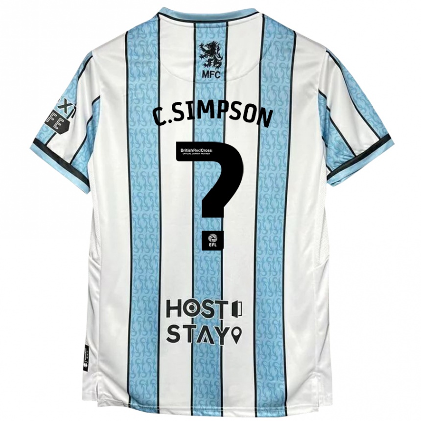 Kids Football Cameron Simpson #0 White Blue Away Jersey 2024/25 T-Shirt Uk