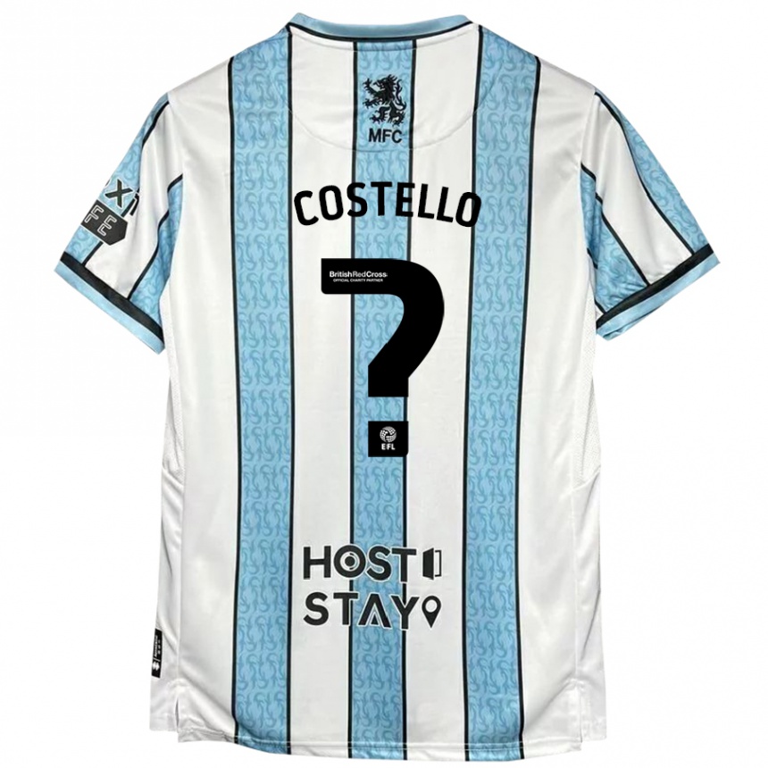 Kids Football Jd Costello #0 White Blue Away Jersey 2024/25 T-Shirt Uk