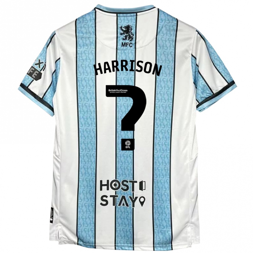 Kids Football Lucas Harrison #0 White Blue Away Jersey 2024/25 T-Shirt Uk