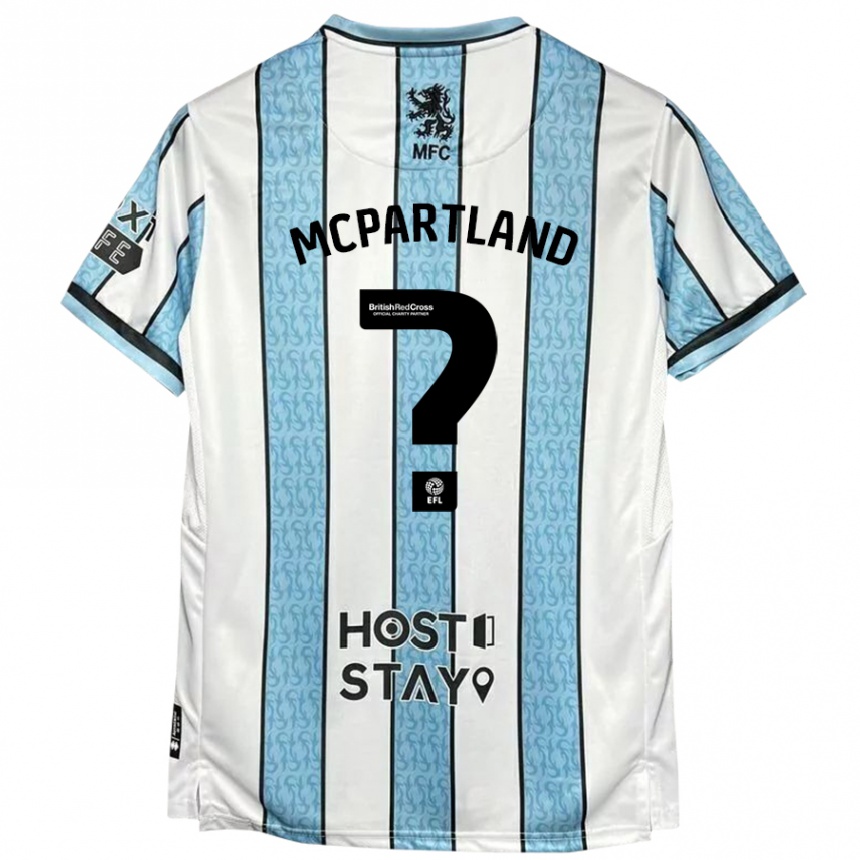 Kids Football Will Mcpartland #0 White Blue Away Jersey 2024/25 T-Shirt Uk