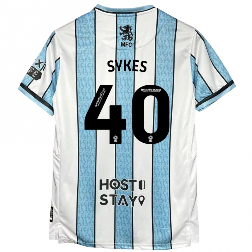 Kids Football Cain Sykes #40 White Blue Away Jersey 2024/25 T-Shirt Uk